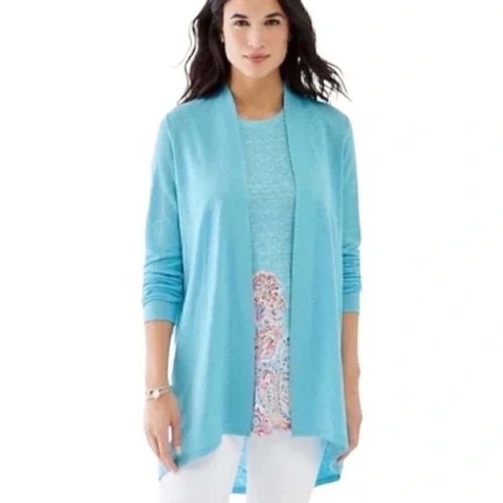 NWT J. Jill Island Blue Open Front Long Cardigan Sweater Size SMALL